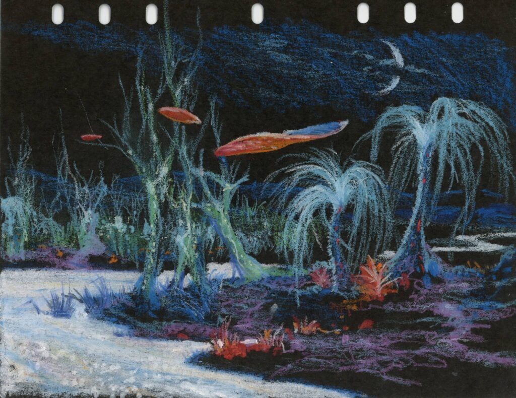 Ruisseau de la bioluminescence par James Cameron, à l'exposition l'art de James Cameron