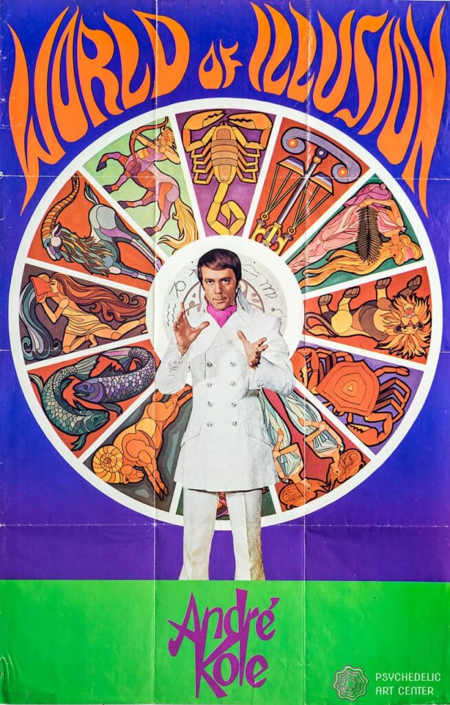 Poster "Hypnose World of Illusion" par André Kole, 1969, Etats-Unis.
