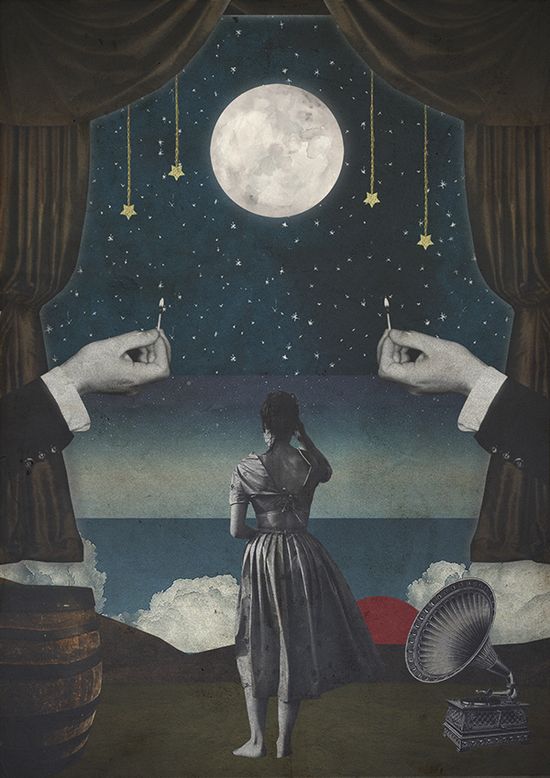 Man looking out into the sea at night