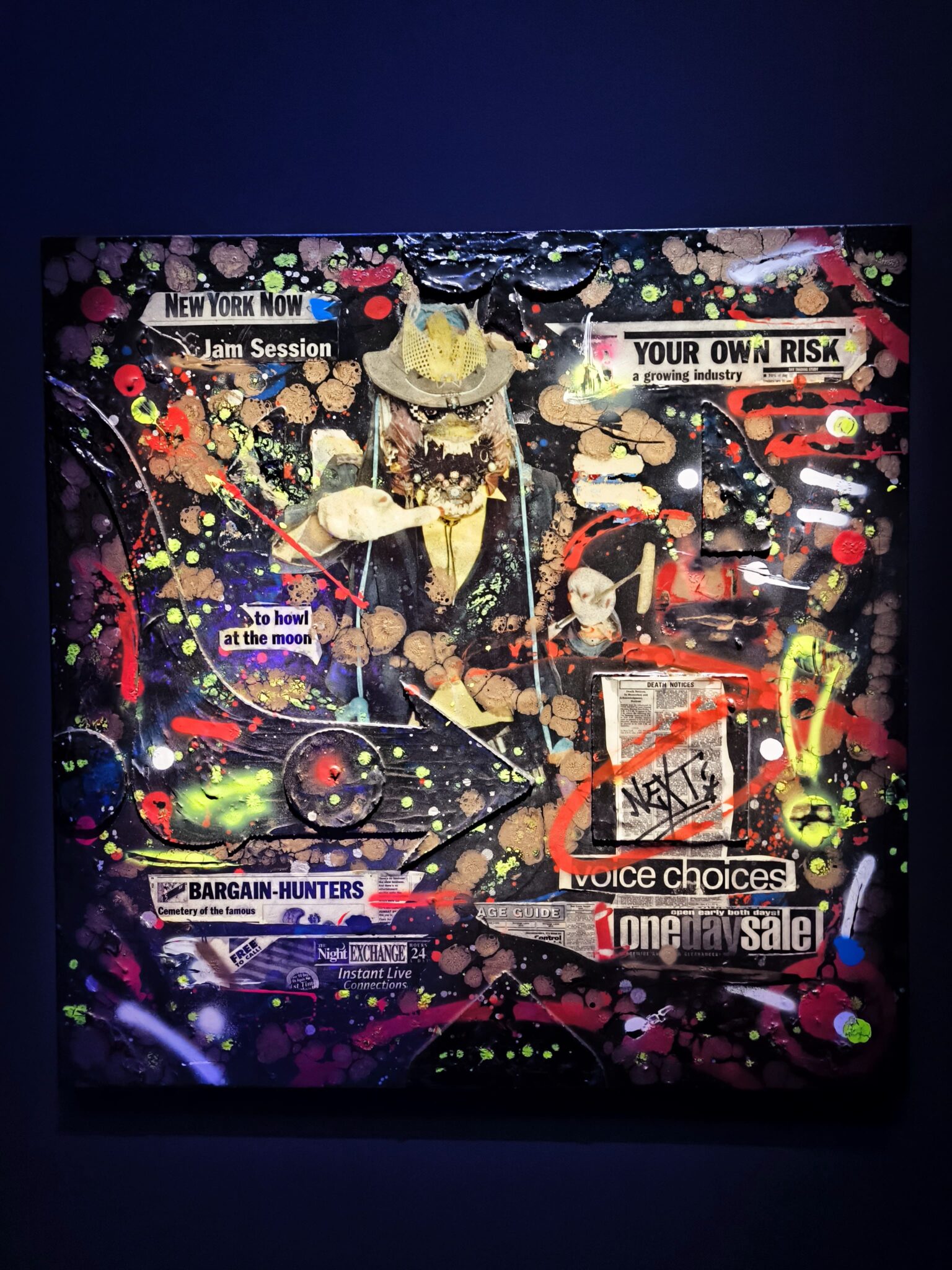 991 Peinture, peinture en spray, collage de papier et et résine epoxy sur tolle / Paint, spray point, paper collage and resin epoxy resin on canvas 101,6 x 101,6 cm Courtesy de / of Estate of Rammellzee et / and Jeffrey Deitc New York et / and Los Angeles