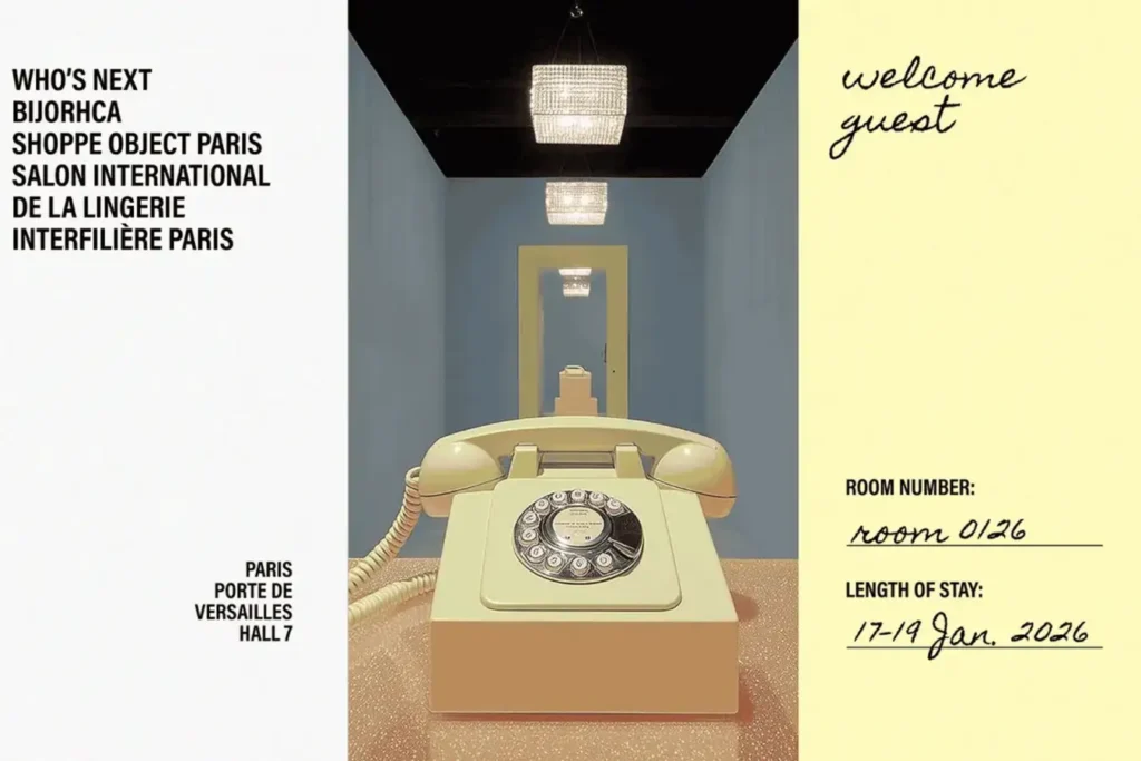Affiche Who's Next 2026 avec un vieux téléphone fixe jaune et les informations pratiques (lieux et dates)