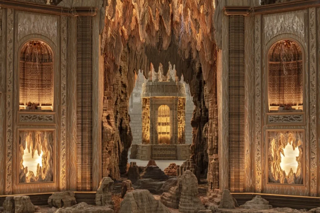 Une des oeuvres d'Eva Jospin : une grotte complètement en carton au niveau de l'entrée de l'exposition