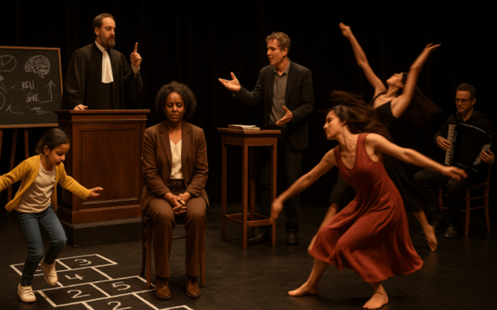 Mise en scène du spectacle Procès fictif de la Conscience au Théâtre de la Concorde à Paris.